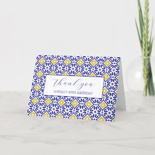 Cartão De Agradecimento 90 Aniversário Azulejos Portugueses Azul Obrigado