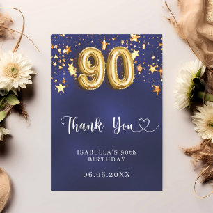 Cartão De Agradecimento 90 aniversário marinho estrelas douradas azuis