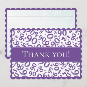 Cartão De Agradecimento 90 "Obrigado!" Padrão de Número Roxo/Branco