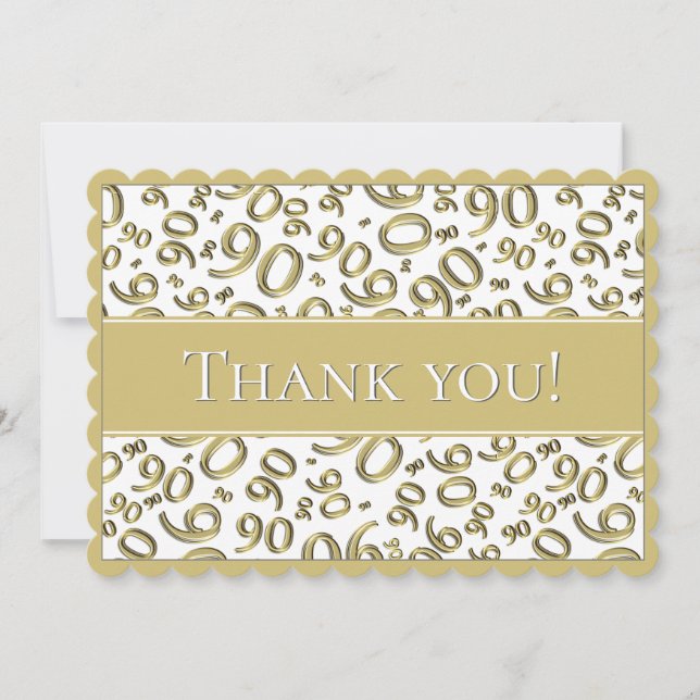 Cartão De Agradecimento 90" obrigado você!" Teste padrão Dourado e branco (Frente)