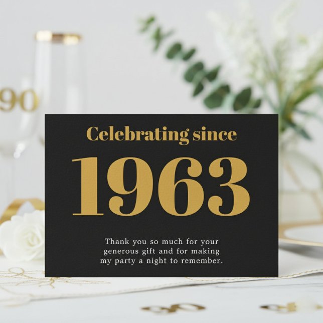 Cartão De Agradecimento 90th Birthday 1936 Retro Black And Gold (1963 thank you card. White background.)