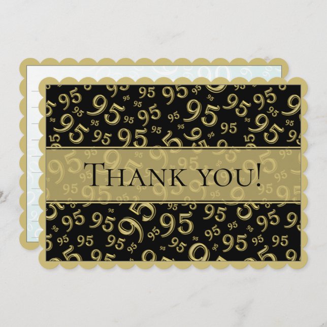 Cartão De Agradecimento 95 "Thank you!" Black/Gold Number Pattern (Frente/Verso)