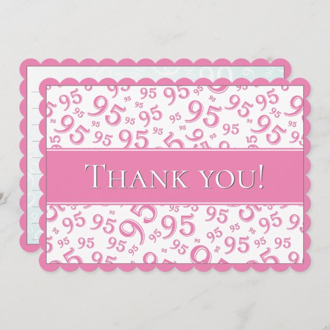 Cartão De Agradecimento 95 "Thank you!" Pink/White Number Pattern (Frente/Verso)