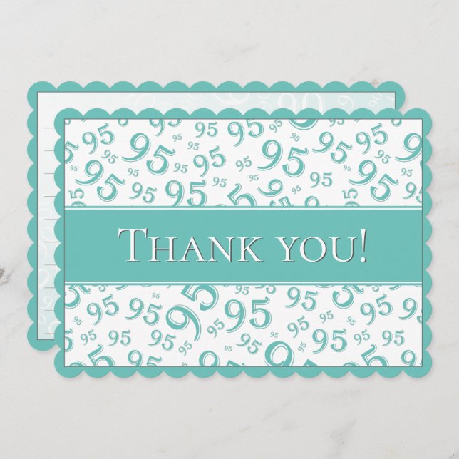 Cartão De Agradecimento 95 "Thank you!" Teal/White Number Pattern (Frente/Verso)