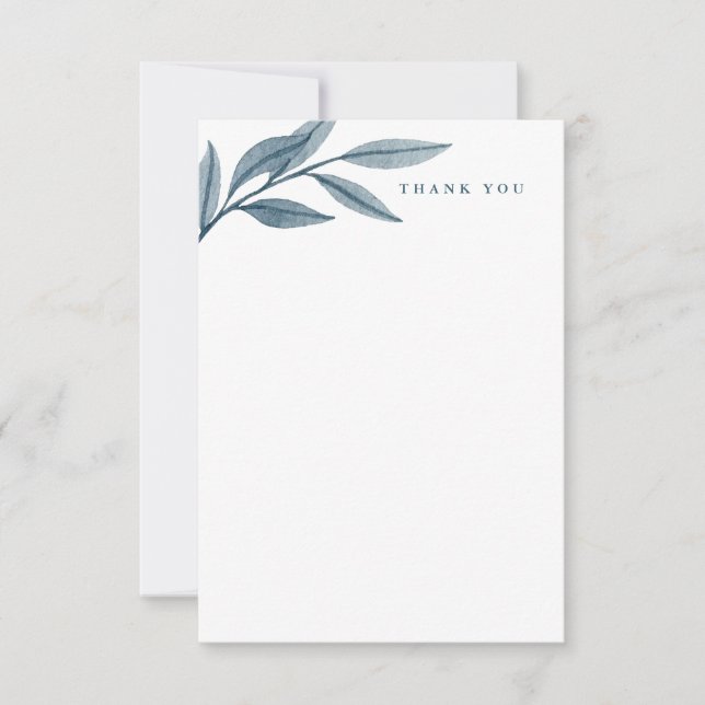 Cartão De Agradecimento A aquarela deixa obrigado azul elegante (Frente)