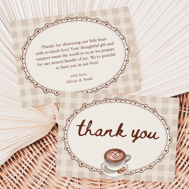 Cartão De Agradecimento A Baby is Brewing Gingham Coffee Baby Shower (Criador carregado)