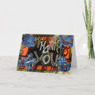 Cartão De Agradecimento A bright folk art "Thank You" Card with birds