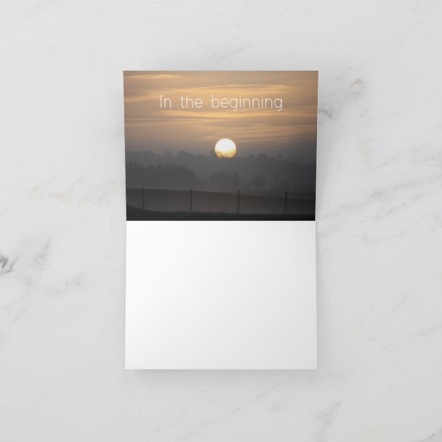 Cartão De Agradecimento A card with the words 'In the beginning' (Interior)