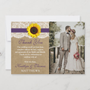 Cartão De Agradecimento A Coleção de Casamento de Girassol The Rustic Kraf