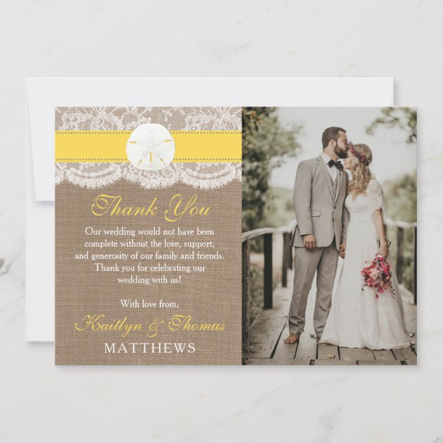 Cartão De Agradecimento A Coleção de Casamento de Praia do Dólar Amarelo (Frente)