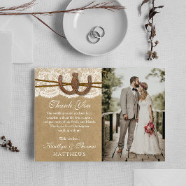 Cartão De Agradecimento A Coleção de Casamento Kraft, Renda e Ferradura
