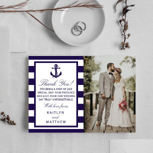 Cartão De Agradecimento A Coleção de Casamento Nautical Anchor Navy Stripe