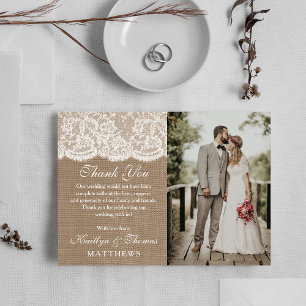 Cartão De Agradecimento A Foto da Coleção de Casamentos Burlap & Lace