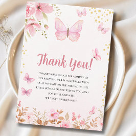 Cartão De Agradecimento A Little Butterfly is on the Way, Baby Shower Girl
