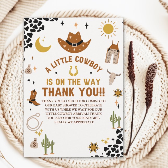 Cartão De Agradecimento A Little Cowboy Is on The Way Cute Baby Shower (Criador carregado)
