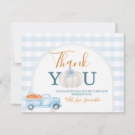 Cartão De Agradecimento A Little Pumpkin Blue Truck Gingham Baby Shower