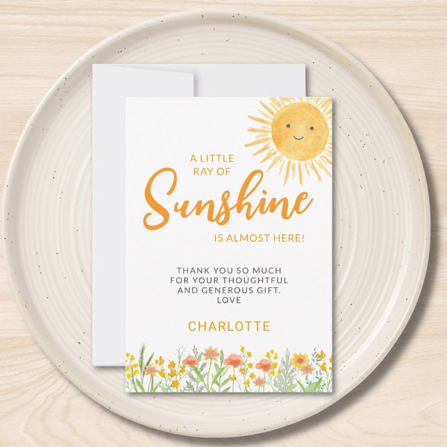 Cartão De Agradecimento A Little Ray Of Sunshine Baby Shower (Criador carregado)