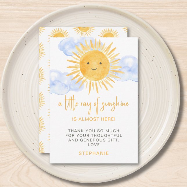 Cartão De Agradecimento A Little Ray of Sunshine Clouds Baby Shower (Criador carregado)