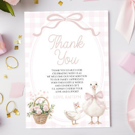 Cartão De Agradecimento A Little Silly Goose Pink Bow Floral Baby Shower