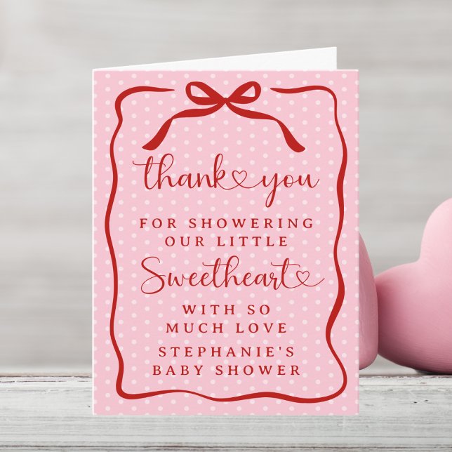 Cartão De Agradecimento A Little Sweetheart Pink Red Bow Girl Baby Shower (Criador carregado)