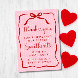 Cartão De Agradecimento A Little Sweetheart Pink Red Bow Girl Baby Shower