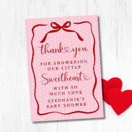 Cartão De Agradecimento A Little Sweetheart Pink Red Bow Girl Baby Shower
