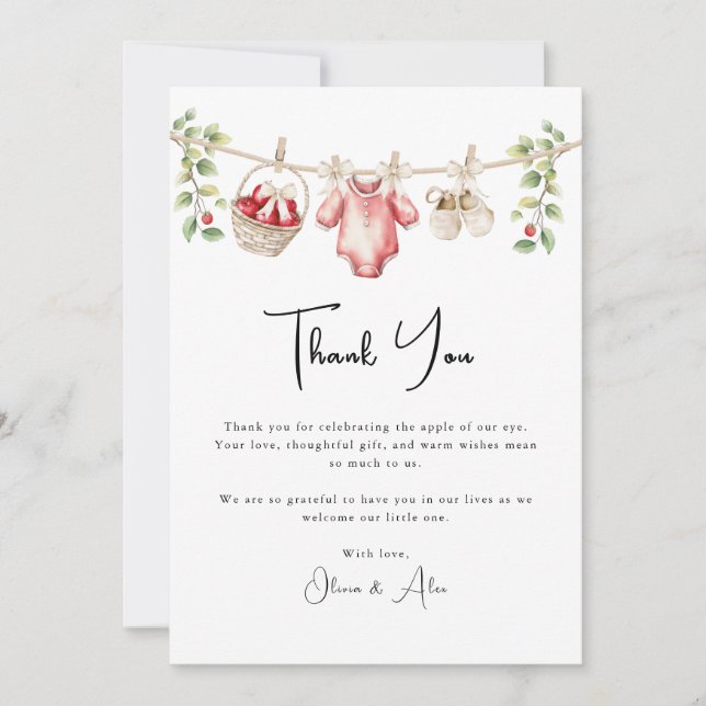 Cartão De Agradecimento A Maçã do Nosso Chá de fraldas De Olhos Obrigado (Frente)