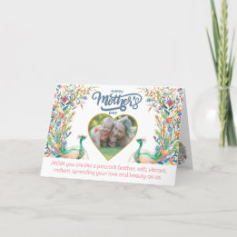Cartão De Agradecimento A pena de Peacock como mãe e Dia de as mães