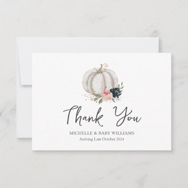 Cartão De Agradecimento A Pequena Abóbora Está A Caminho De Chá de fraldas (Frente)