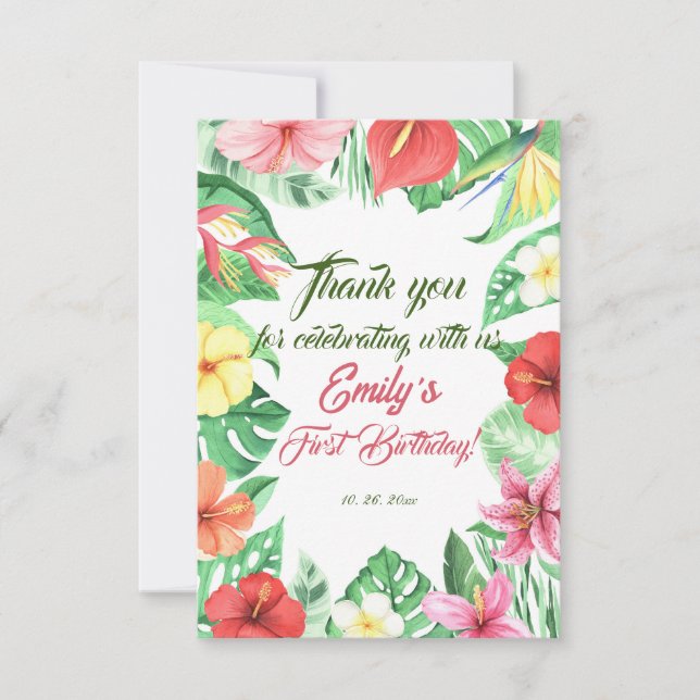 Cartão De Agradecimento A Selva Tropical Safari Primeiro Aniversário (Frente)