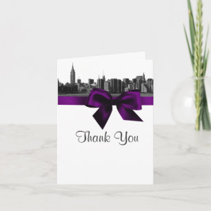 Cartão De Agradecimento A skyline larga de NYC gravou o obrigado roxo de