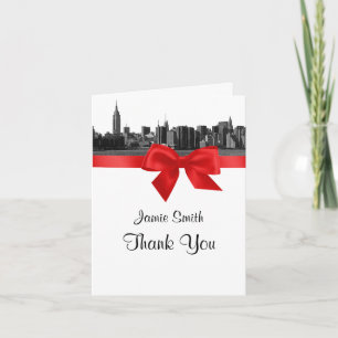 Cartão De Agradecimento A skyline larga de NYC gravou o obrigado vermelho