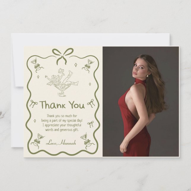 Cartão De Agradecimento A Tini Bit Older Martini Bow Birthday Party Photo (Frente)