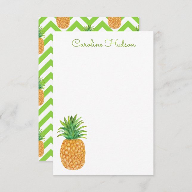 Cartão De Agradecimento Abacaxi De Cevron Aquarela (Frente/Verso)