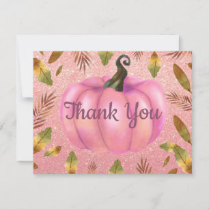 Cartão De Agradecimento Abaixamento da Aquarela Rosa de Abóbora Dourada Co
