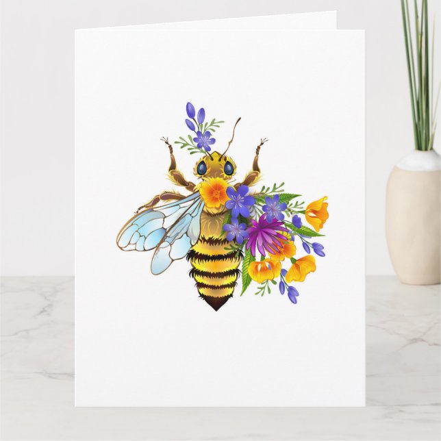 Cartão De Agradecimento Abeja flor com plantas silvestres (Frente)