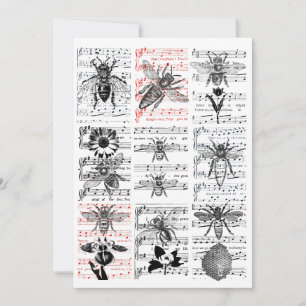 Cartão De Agradecimento Abelhas Flores Folhas Musicais Anotações Musicais 