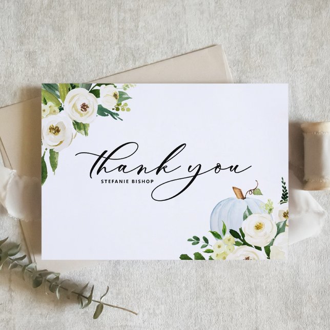 Cartão De Agradecimento Abóbora Azul e Chá de fraldas de outono Verde (Criador carregado)