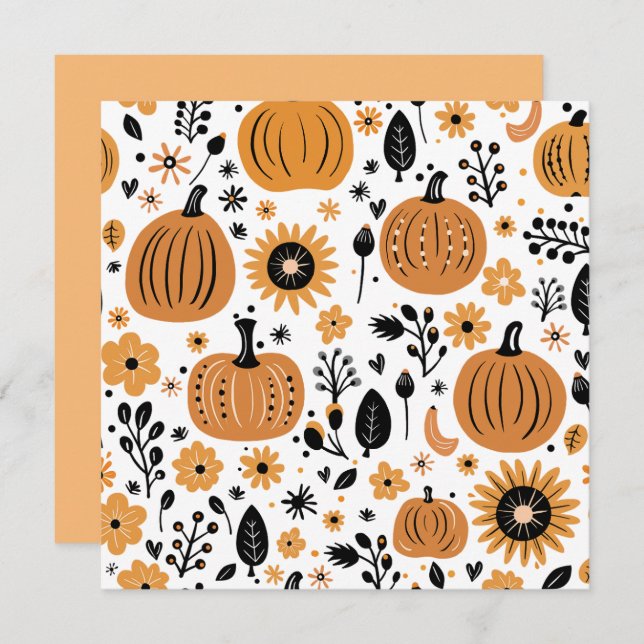 Cartão De Agradecimento Abóbora-branca e flor-de-outono personalizada (Frente/Verso)