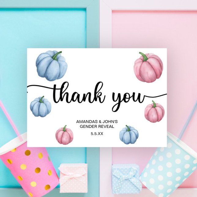 Cartão De Agradecimento Abóbora de Aquarela Agradeço a revelação do gênero (Criador carregado)