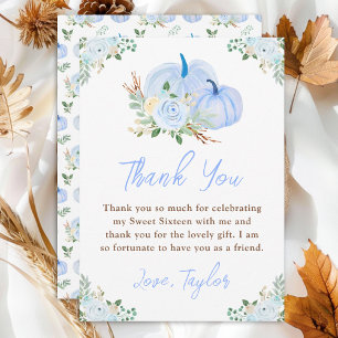 Cartão De Agradecimento Abóboras Azuis Floral Sweet Sixteen