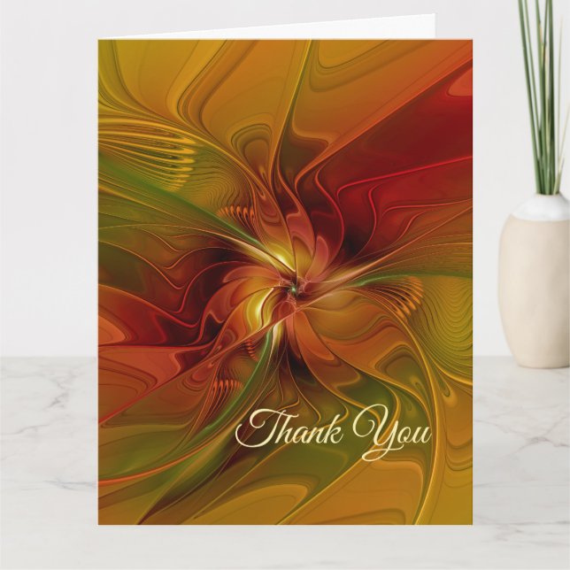 Cartão De Agradecimento Abstract Red Orange Brown Green Fractal Art Flower (Frente)