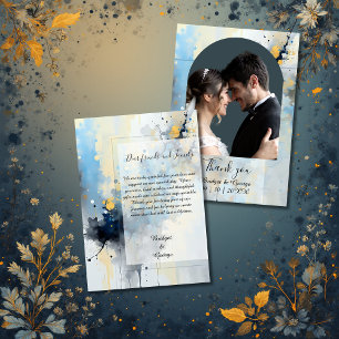 Cartão De Agradecimento Abstrato Azul e Dourado casamento do Trabalho de a