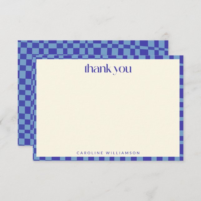 Cartão De Agradecimento Abstrato Checkerboard Blue Personalization Name (Frente/Verso)