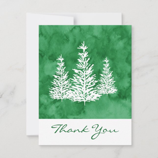 Cartão De Agradecimento Abstrato de Aquarelas Verdes de Três Pinheiros (Frente)