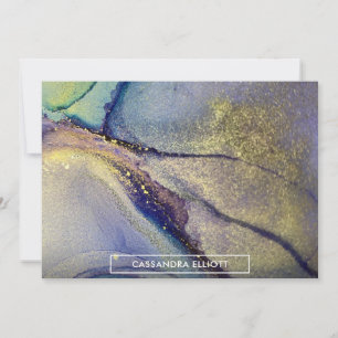 Cartão De Agradecimento Abstrato de cores e tinta de álcool Dourada Arte 