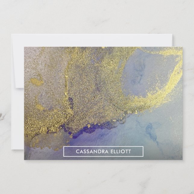 Cartão De Agradecimento Abstrato de Tinta de Álcool Azul Roxo Dourado (Frente)