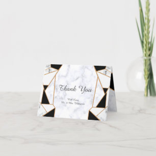 Cartão De Agradecimento Abstrato Dourado preto moderno no mármore branco