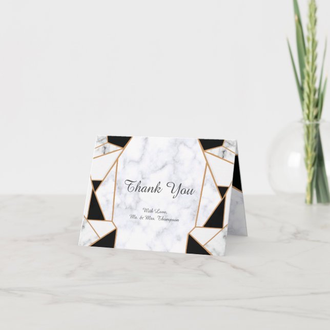 Cartão De Agradecimento Abstrato Dourado preto moderno no mármore branco (Frente)