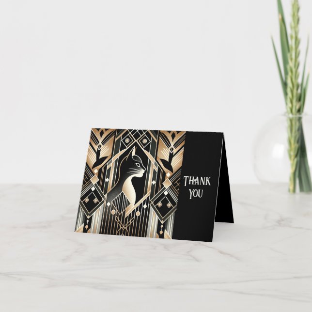 Cartão de Agradecimento Abstrato Gato Preto Decora (Frente)